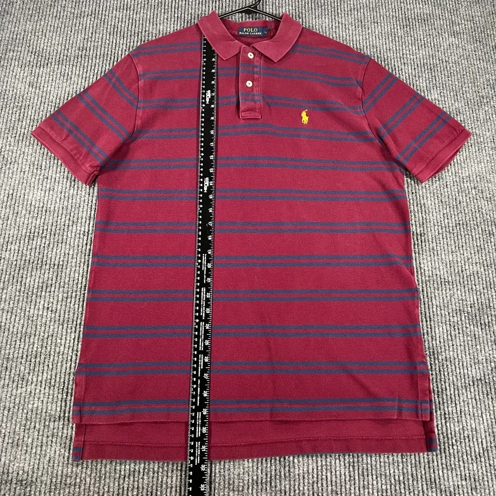 Polo Ralph Lauren Mens Shirt Large Red Striped Short Sleeve Golf Casual Comfort